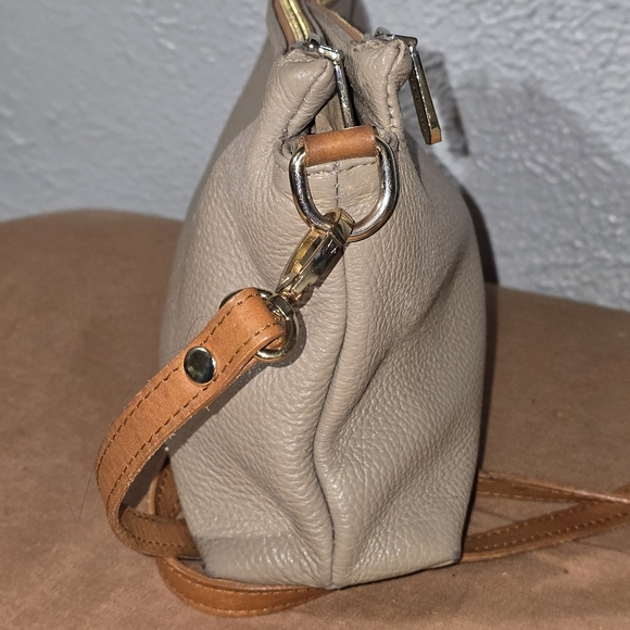 VALENTINA Taupe Made In Italy Leather Triple Entry Satchel - Picture 3 of 6